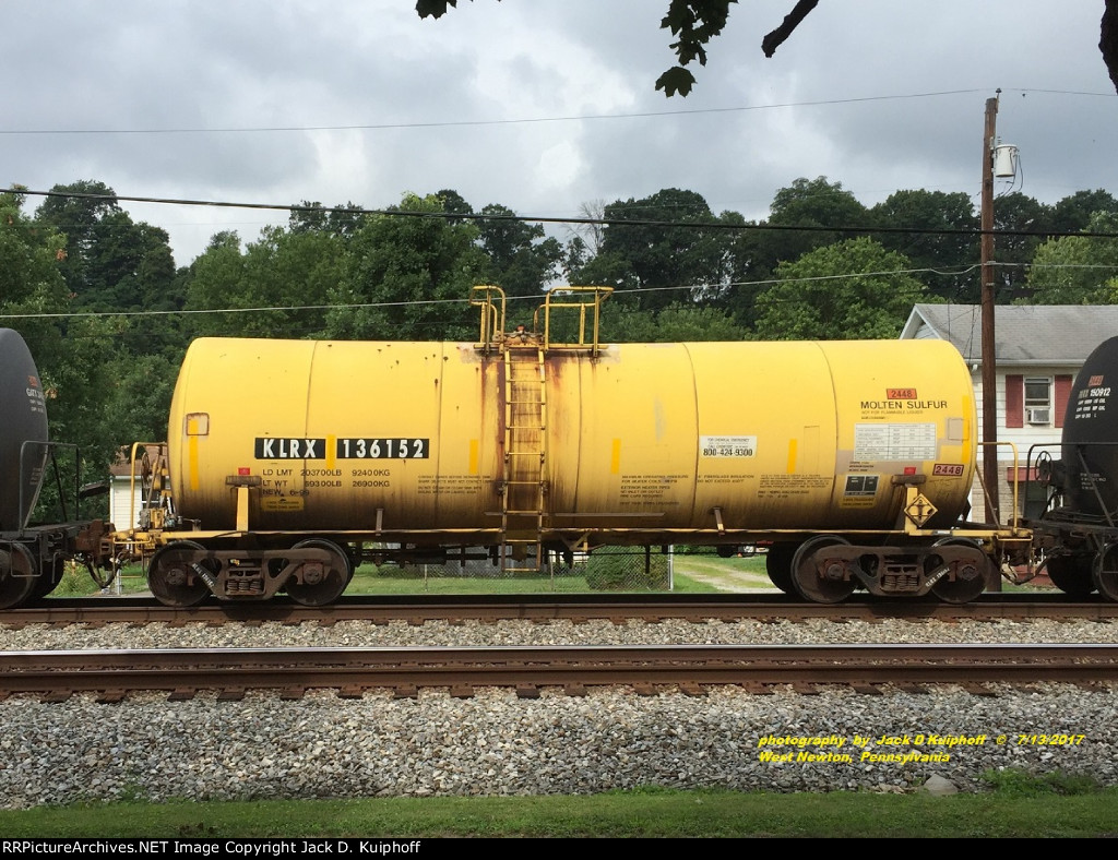 KLRX 136152, Molten Sulfur, W. Newton, PA. 7-13-2016